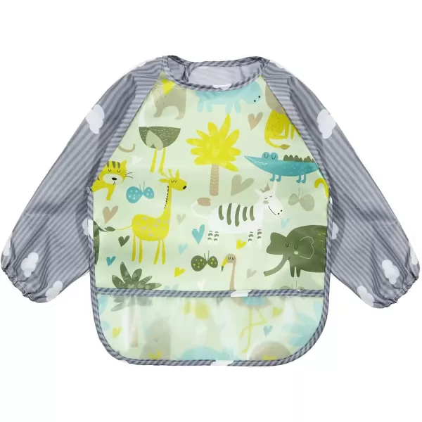 PandaEar 3 Pack Long Sleeve Bibs Waterproof Full Sleeve Bib for Baby Infant Toddler 636 MonthsLizard