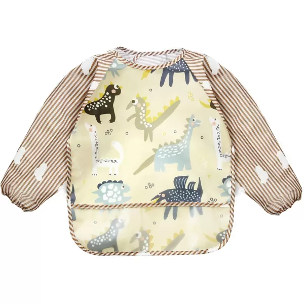 PandaEar 3 Pack Long Sleeve Bibs Waterproof Full Sleeve Bib for Baby Infant Toddler 636 MonthsLizard