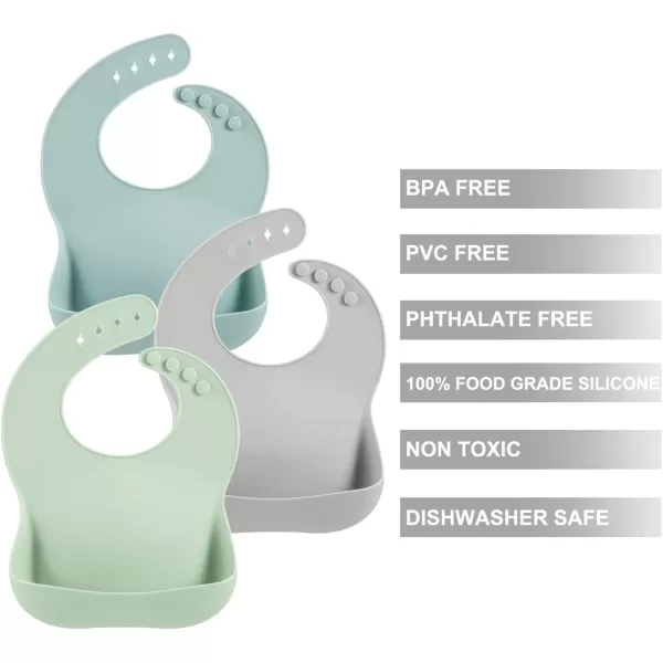 PandaEar 3 Pack Silicone Baby Bibs for Boys Girls Waterproof Toddler Bibs Adjustable Unisex Baby Bibs for Eating BPA Free Soft Durable Silicone Bibs with Large Food Catcher