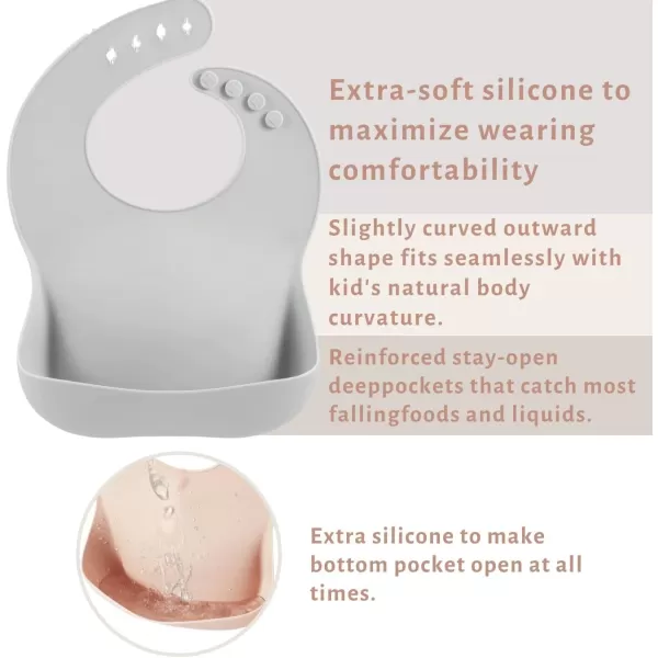 PandaEar 3 Pack Silicone Bibs for Babies Toddlers Girls Boys Adjustable Waterproof BPA Free Soft Durable Bibs for Eating with Large Pocket Food Catcher