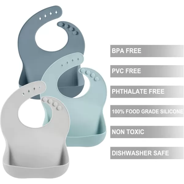 PandaEar 3 Pack Silicone Bibs for Boys Girls for Babies ampamp Toddlers Adjustable Waterproof Eating Bibs for Boys Girls BPA Free Soft Durable Silicone Bibs with Large Food Catcher