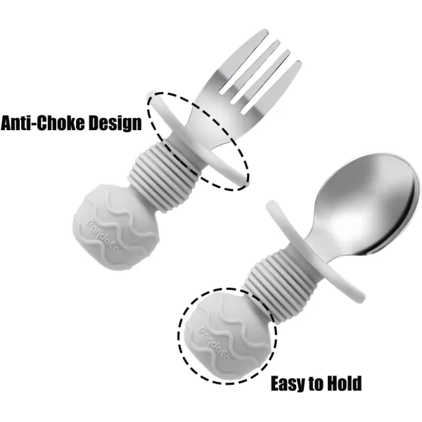 PandaEar 6 Pack Stainless Steel Baby Spoons and Fork Feeding Set  AntiChoke First Self Feeding Utensils for Baby Led Weaning Ages 3 Months PinkBeigeBlueGreyPeach