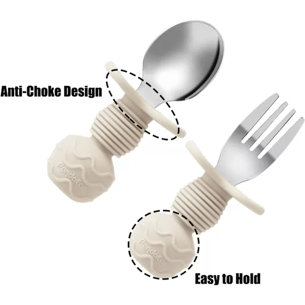 PandaEar 6 Pack Stainless Steel Baby Spoons and Fork Feeding Set  AntiChoke First Self Feeding Utensils for Baby Led Weaning Ages 3 Months PinkBeigePinkBeige