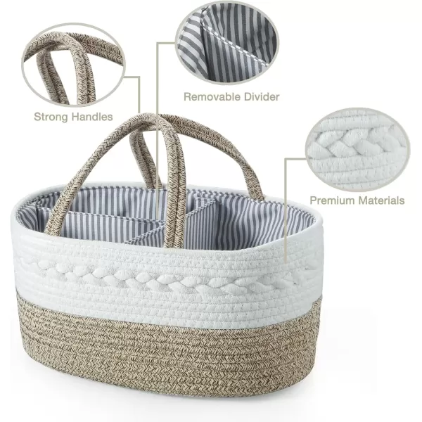 PandaEar Baby Diaper Caddy Organizer Portable Nursery Storage Basket Cotton Rope Diaper Caddy for Baby Shower Gifts Newborn Infants Brown