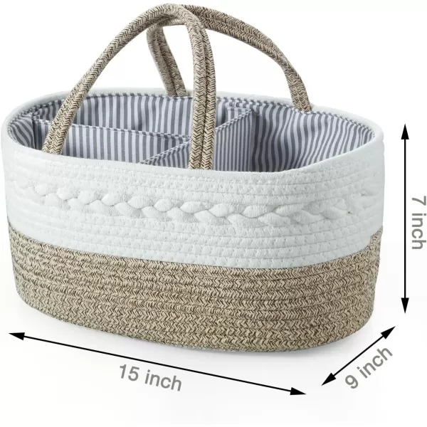 PandaEar Baby Diaper Caddy Organizer Portable Nursery Storage Basket Cotton Rope Diaper Caddy for Baby Shower Gifts Newborn Infants Brown