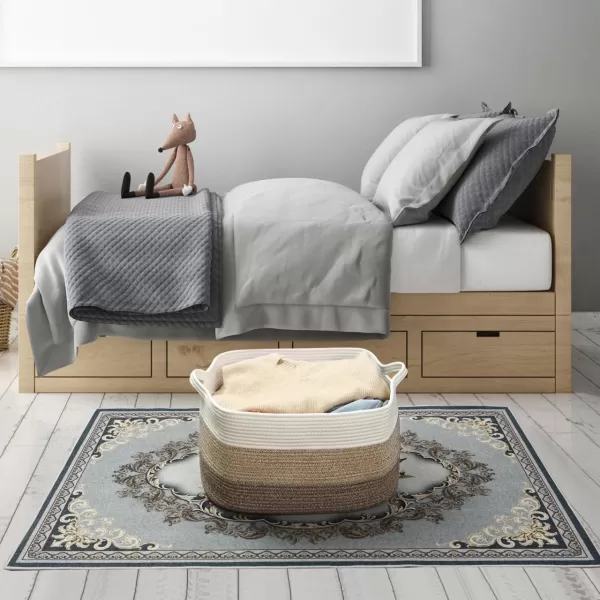PandaEar Large Cotton Rope Basket with Handles Rectangle Woven Storage Basket Organizer for Living Room Blankets Toys Baby Nursery Laundry Baskets Toy Bin 212 x 169 x 118 inches