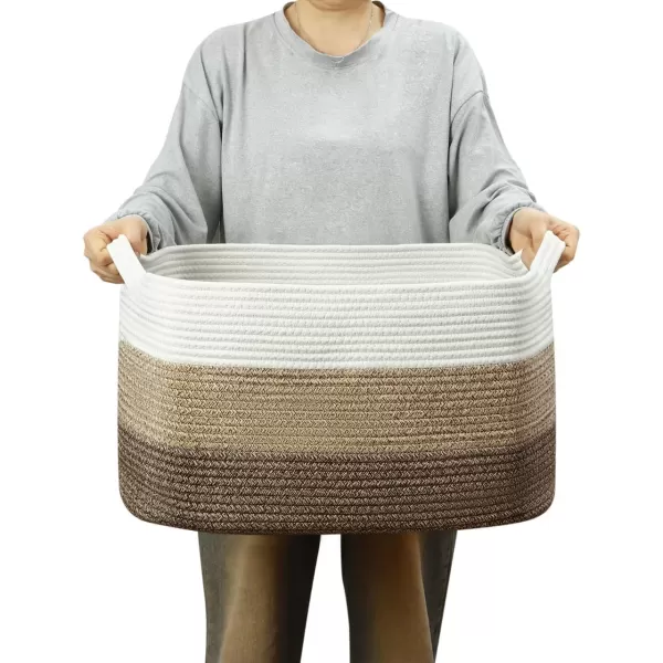 PandaEar Large Cotton Rope Basket with Handles Rectangle Woven Storage Basket Organizer for Living Room Blankets Toys Baby Nursery Laundry Baskets Toy Bin 212 x 169 x 118 inches