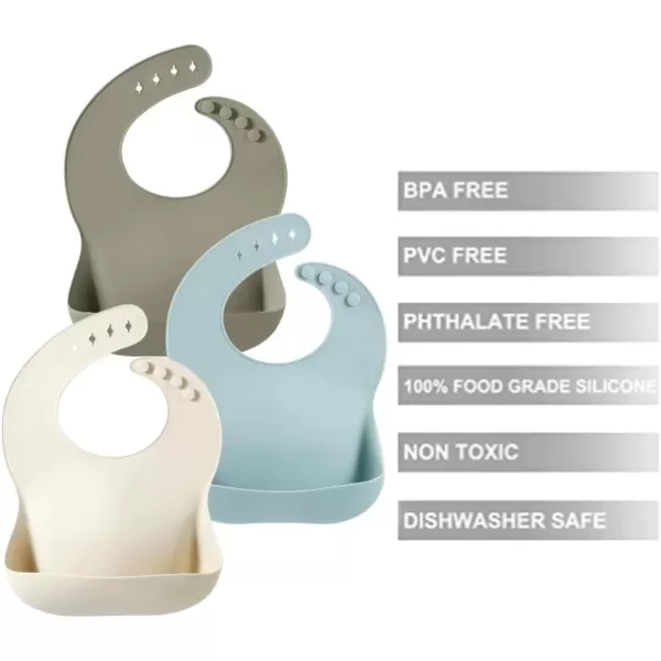 PandaEar Silicone Baby Bibs Set of 3 for Babies ampamp Toddlers BPA Free Waterproof Adjustable Feeding Bib with Large Pocket Food Catcher