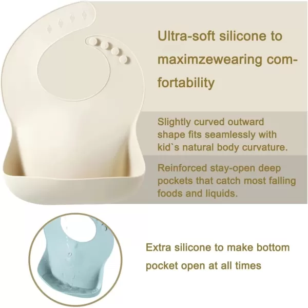 PandaEar Silicone Baby Bibs Set of 3 for Babies ampamp Toddlers BPA Free Waterproof Adjustable Feeding Bib with Large Pocket Food Catcher