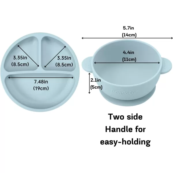 PandaEar Silicone Baby Feeding Set  9PCS Baby Led Weaning Supplies Self Feeding Utensils  Divided Suction Plate Bowl Bibs Sippy Cup with Baby Snack Container Spoons Forks PinkBlue