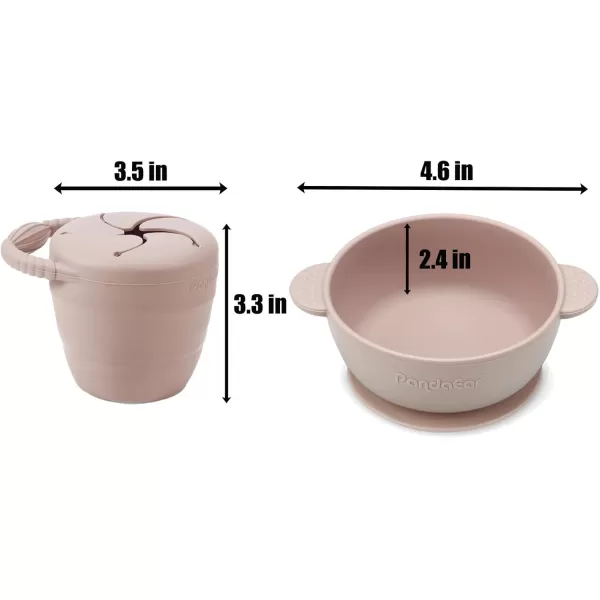 PandaEar Silicone Baby Feeding Set  9PCS Baby Led Weaning Supplies Self Feeding Utensils  Divided Suction Plate Bowl Bibs Sippy Cup with Baby Snack Container Spoons Forks PinkPink
