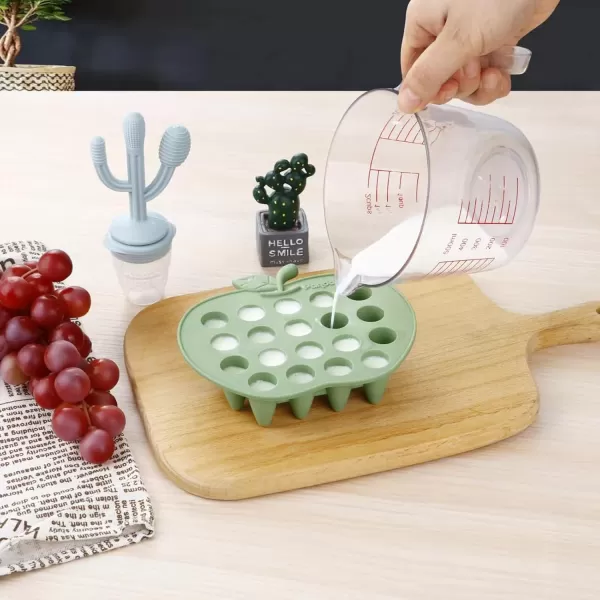 PandaEar Silicone Baby Food Freezer Tray 2 Pack Baby Fruit Food Feeder Teether Tray Baby Food Storage Container Ice Cube Tray Maker for Homemade Baby Food GreenampampTan