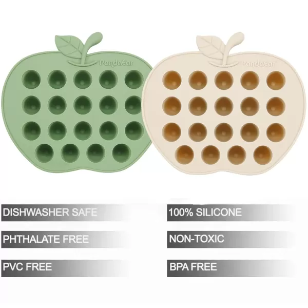 PandaEar Silicone Baby Food Freezer Tray 2 Pack Baby Fruit Food Feeder Teether Tray Baby Food Storage Container Ice Cube Tray Maker for Homemade Baby Food GreenampampTan