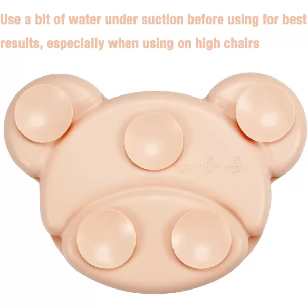 PandaEar Silicone Suction Plate Divided Toddler Plate with Spoon ampamp Fork for SelfFeeding 100 Silicone Baby Food Plate BPA Free Dishwasher Microwave Safe Bear Shape PinkPink