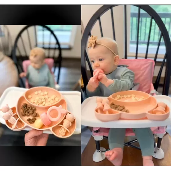PandaEar Silicone Suction Plate Divided Toddler Plate with Spoon ampamp Fork for SelfFeeding 100 Silicone Baby Food Plate BPA Free Dishwasher Microwave Safe Bear Shape PinkPink