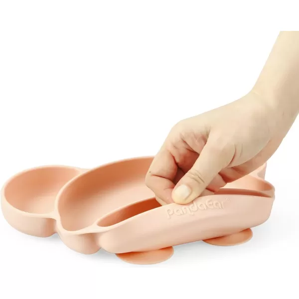 PandaEar Silicone Suction Plate Divided Toddler Plate with Spoon ampamp Fork for SelfFeeding 100 Silicone Baby Food Plate BPA Free Dishwasher Microwave Safe Bear Shape PinkPink