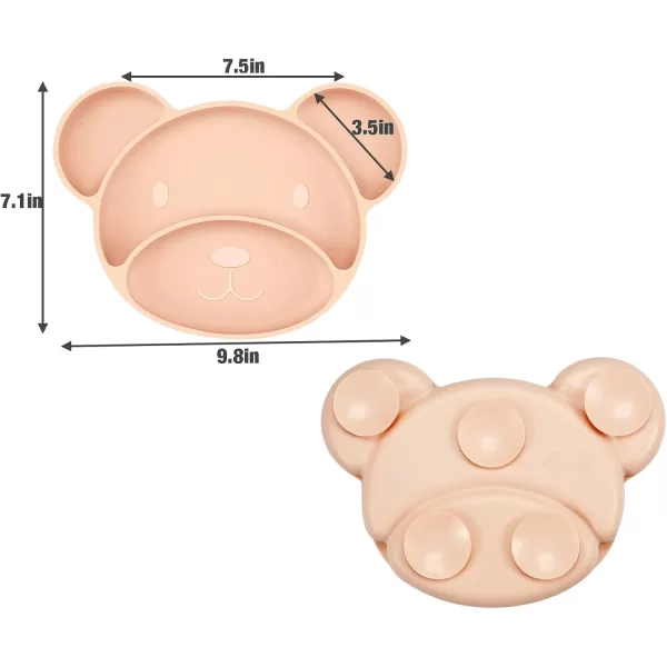 PandaEar Silicone Suction Plate Divided Toddler Plate with Spoon ampamp Fork for SelfFeeding 100 Silicone Baby Food Plate BPA Free Dishwasher Microwave Safe Bear Shape PinkPink