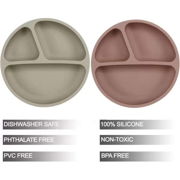 PandaEar Suction Plates for Baby Toddlers Silicone Baby Plates with Suction 2 Pack Toddler Plates and Utensils Set Divided Plates for Kids Infant NonToxic BPA Free Dishes