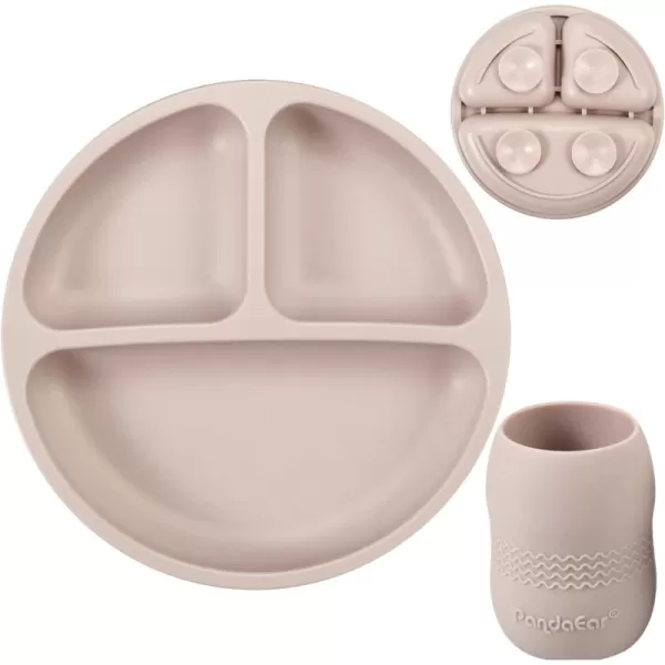 PandaEar 100 Silicone Suction Plate and Tiny Drinking Training Cup for Baby Toddler SelfFeeding Training Baby Led Weaning Supplies Feeding Set NonSlip NonToxic BPA Free