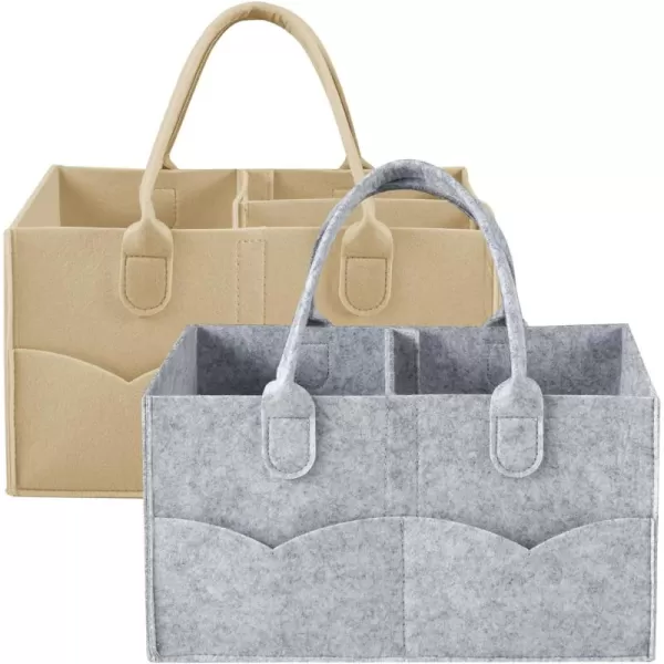 PandaEar 2 Pack Baby Diaper Caddy Organizer Portable Diaper Holder Nursery Storage Basket for Wipes ampamp baby stuff Collapsible Baby Organizers with Divided Design GreyBrownGreyBrown