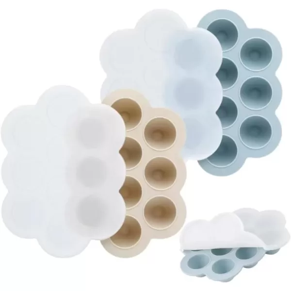 PandaEar 2 Pack Baby Food Freezer Tray with Lids Silicone Baby Fruit Food Feeder Teether Tray Baby Food Storage Container Ice Cube Tray Maker for Homemade Baby Food BlueTan