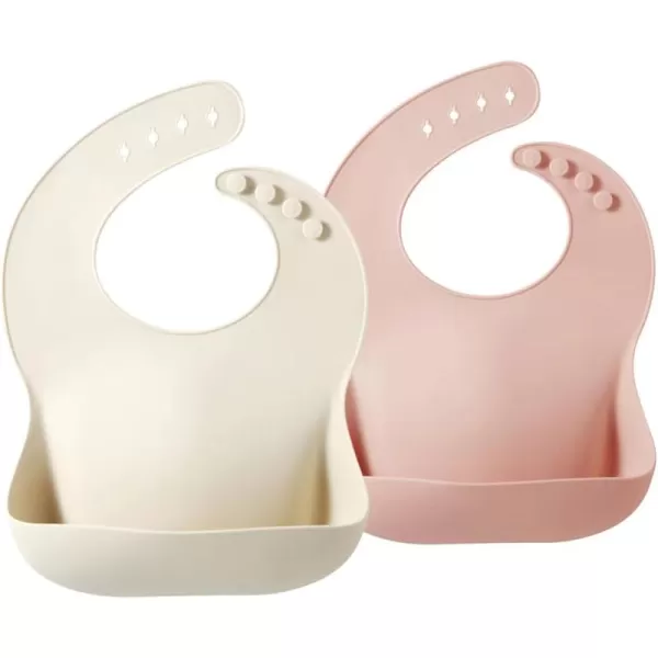 PandaEar 2 Pack Silicone Baby Bibs for Girls Waterproof Silicone Bibs with Food Catcher Thick Adjustable Toddler Bibs Baby Food Bibs for Eating Soft Non Messy Pink Tawny