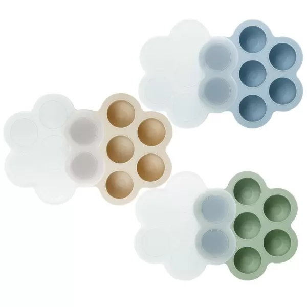 PandaEar 3 Pack Baby Food Freezer Tray with Lids Silicone Baby Fruit Food Feeder Teether Tray Baby Food Storage Container Ice Cube Tray Maker for Homemade Baby Food BlueGreenCarnationBlueGreenCarnation