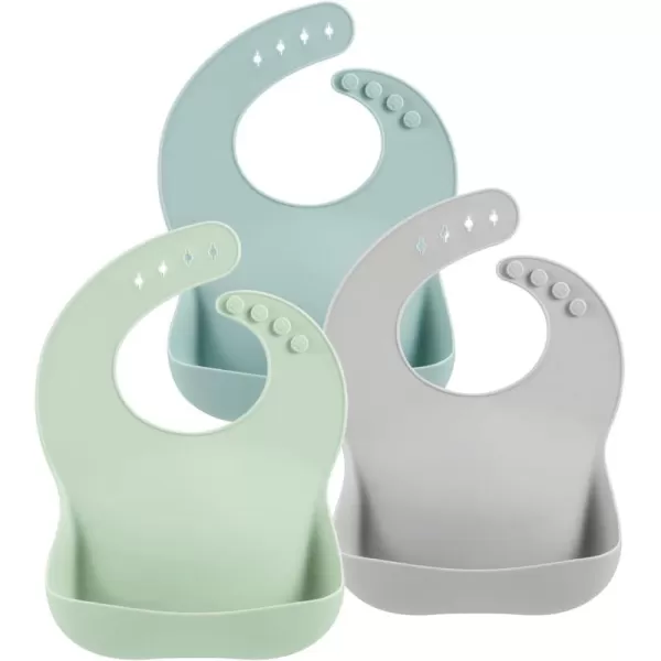 PandaEar 3 Pack Silicone Baby Bibs for Boys Girls Waterproof Toddler Bibs Adjustable Unisex Baby Bibs for Eating BPA Free Soft Durable Silicone Bibs with Large Food Catcher