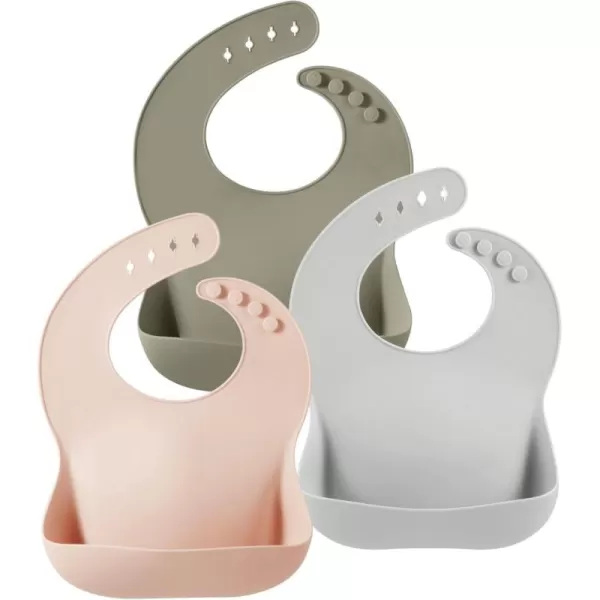PandaEar 3 Pack Silicone Bibs for Babies Toddlers Girls Boys Adjustable Waterproof BPA Free Soft Durable Bibs for Eating with Large Pocket Food Catcher