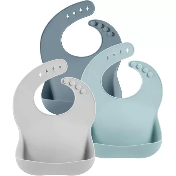 PandaEar 3 Pack Silicone Bibs for Boys Girls for Babies ampamp Toddlers Adjustable Waterproof Eating Bibs for Boys Girls BPA Free Soft Durable Silicone Bibs with Large Food Catcher