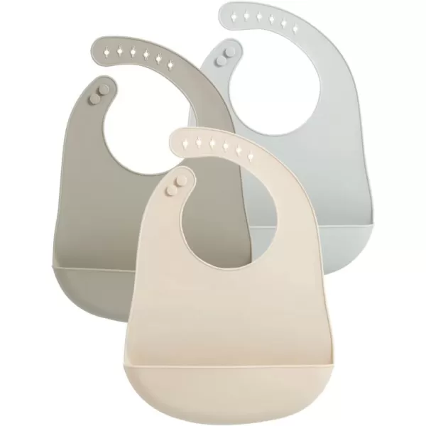 PandaEar 3 Pack Waterproof Silicone Baby Bibs Super Thin Light Weight for Babies ampamp Toddlers Adjustable Soft Silicone Feeding Bibs with Food Catcher Pocket Unisex Non Messy