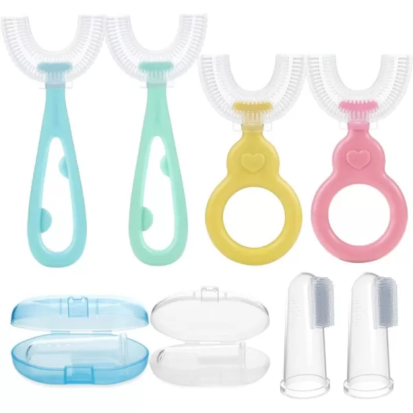 PandaEar 4 Pack U Shaped Toothbrush Kids Toddler with Soft Silicone Brush Head for Age 26 2 Pack Silicone Baby Finger Toothbrush with Travel Storage Case for 3 months 360  Whole Mouth Toothbrush