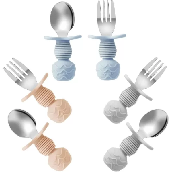 PandaEar 6 Pack Stainless Steel Baby Spoons and Fork Feeding Set  AntiChoke First Self Feeding Utensils for Baby Led Weaning Ages 3 Months PinkBeigeBlueGreyPeach