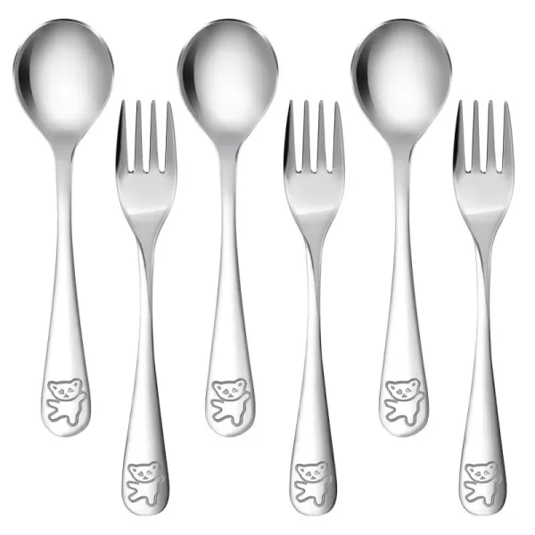 PandaEar 6 Piece Kids Silverware Cutlery Flatware Set Toddler Baby Child Stainless Metal Utensils Baby Metal 3 Spoons 3 Forks 304 Stainless Steel
