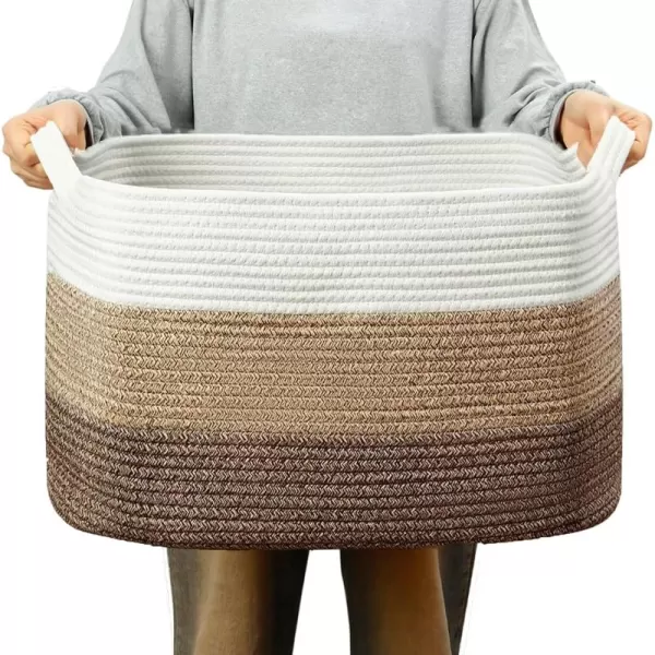 PandaEar Large Cotton Rope Basket with Handles Rectangle Woven Storage Basket Organizer for Living Room Blankets Toys Baby Nursery Laundry Baskets Toy Bin 212 x 169 x 118 inches