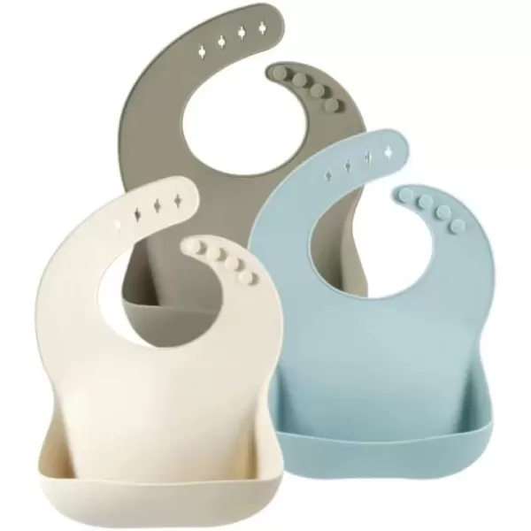 PandaEar Silicone Baby Bibs Set of 3 for Babies ampamp Toddlers BPA Free Waterproof Adjustable Feeding Bib with Large Pocket Food Catcher