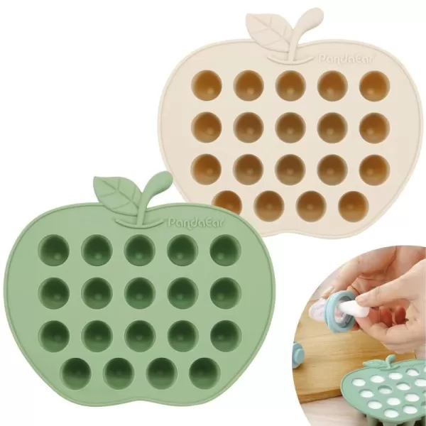 PandaEar Silicone Baby Food Freezer Tray 2 Pack Baby Fruit Food Feeder Teether Tray Baby Food Storage Container Ice Cube Tray Maker for Homemade Baby Food GreenampampTan
