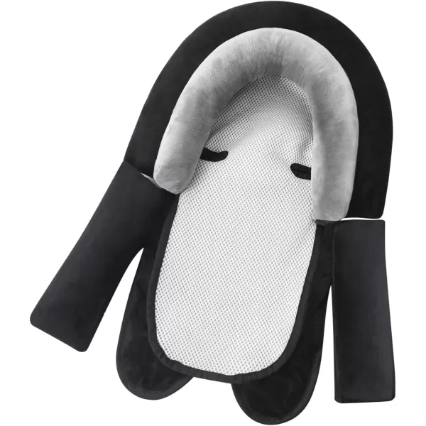 PandaEar Baby Head Support for Car Seat3 in 1 Infant Head Neck Body Support Soft Insert Cushion Pad for CarSeat Strollers Bouncer Black ampamp GreyBlack  Grey