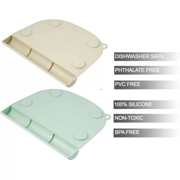 PandaEar 2 Pack Silicone Suction Placemats for Baby Kids Food Grade Mats Toddler Placemats with Food Catching Pockets for Dining Table ampamp Restaurants GreenLight Tan