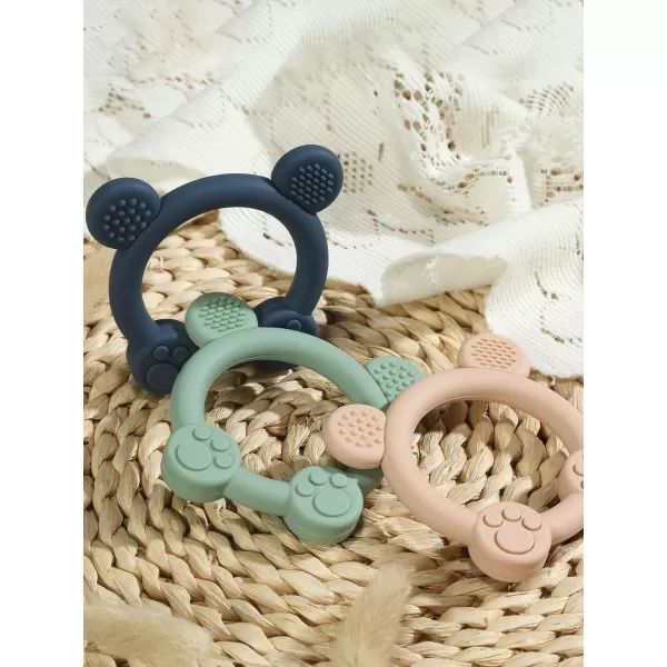 PandaEar 3 Pack Baby Teething Toys Silicone for Babies 06 Months Baby Teething Rings 6 to 12 Months Silicone Baby Teether BPA Free Teething Relief Soothing Sore Gums and Easy to Hold