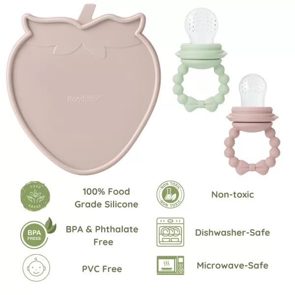 PandaEar Baby Food Freezer Tray ampamp 2 Pack Baby Fruit Food Feeder Pacifier Baby Fruit Food Feeder Teether Tray Ice Cube Maker Breastmilk Popsicle Molds for Baby Teething Relief