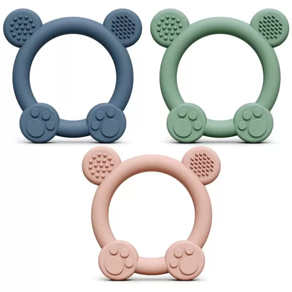 PandaEar 3 Pack Baby Teething Toys Silicone for Babies 06 Months Baby Teething Rings 6 to 12 Months Silicone Baby Teether BPA Free Teething Relief Soothing Sore Gums and Easy to Hold