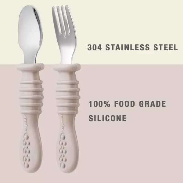 PandaEar 6 Pack Toddler Fork and Spoon Utensil Set Baby Silicone Stainless Steel Silverware Spoon Fork for Babies Kids BPA Free WalnutampampLinenampampBrown