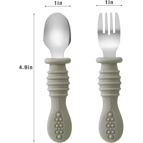 PandaEar 6 Pack Toddler Fork and Spoon Utensil Set Baby Silicone Stainless Steel Silverware Spoon Fork for Babies Kids BPA Free WalnutampampLinenampampBrown