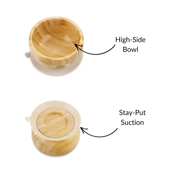 PandaEar Baby Bamboo Suction Bowl with Silicone Spoons Wooden Baby Bowls for Toddlers ampamp Kids Divided NonSlip Wooden Bowl Feeding Supplies