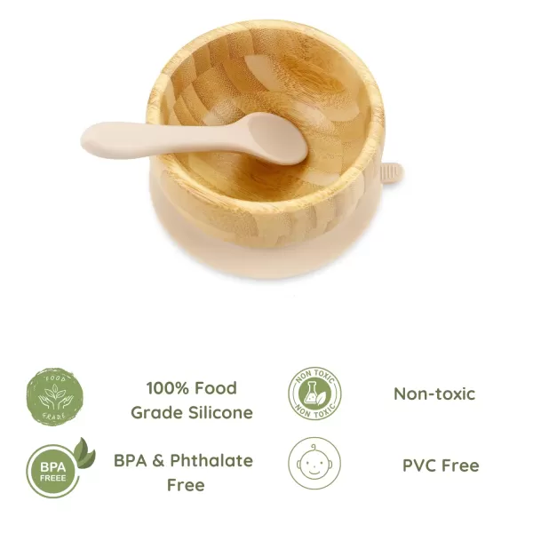 PandaEar Baby Bamboo Suction Bowl with Silicone Spoons Wooden Baby Bowls for Toddlers ampamp Kids Divided NonSlip Wooden Bowl Feeding Supplies