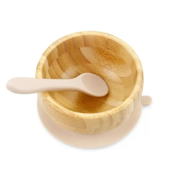 PandaEar Baby Bamboo Suction Bowl with Silicone Spoons Wooden Baby Bowls for Toddlers ampamp Kids Divided NonSlip Wooden Bowl Feeding Supplies