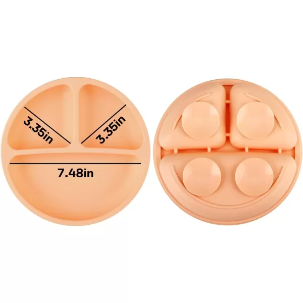 PandaEar 3 Pack Toddler Plates Silicone Divided Suction Plate for Babies BPAFree 100 FoodGrade Silicone Unbreakable Baby Plate OrangeOrange