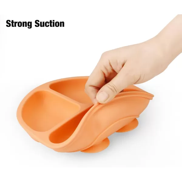PandaEar 3 Pack Toddler Plates Silicone Divided Suction Plate for Babies BPAFree 100 FoodGrade Silicone Unbreakable Baby Plate OrangeOrange