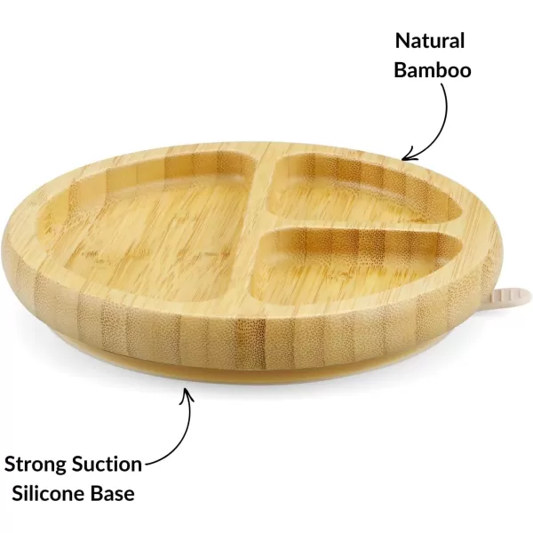 PandaEar Bamboo Suction Plate Wooden Baby Plates with Silicone Spoons for Toddlers ampamp Kids Divided NonSlip Wooden Plate Feeding Supplies